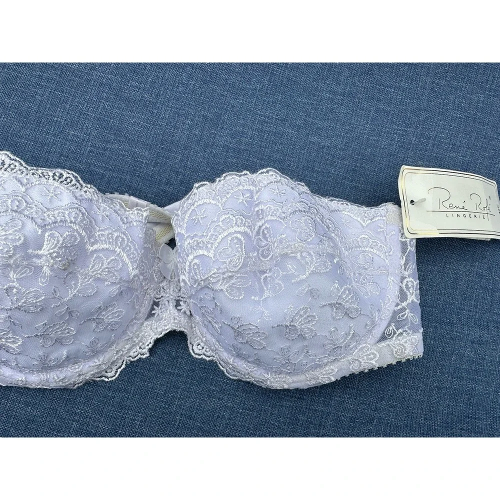Vintage Rene Roffe Sz 36C White Lace Underwire Bra strapless New - Picture 2 of 3